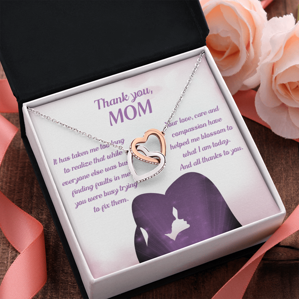 Thank You Mom Interlocking Heart Necklace Message Card
