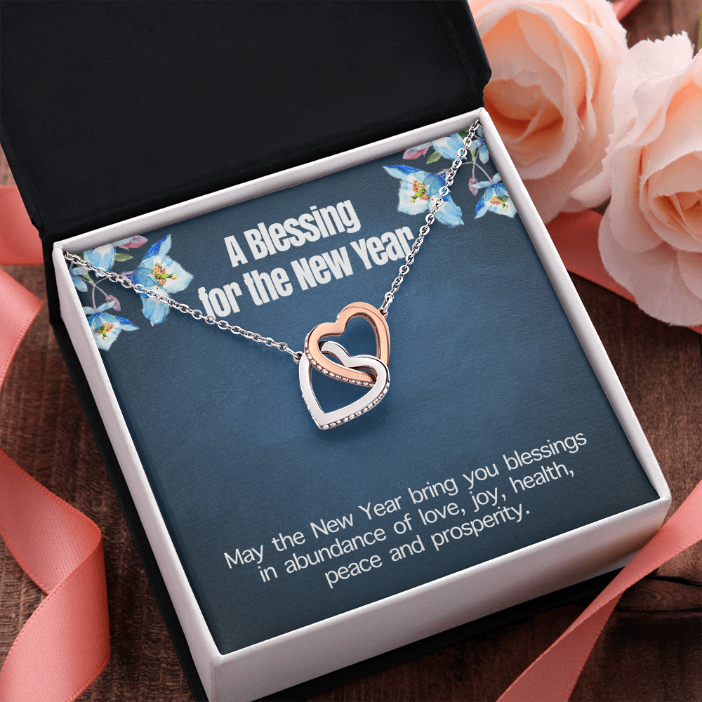 A Blessing For The New Year Interlocking Heart Necklace Message Card