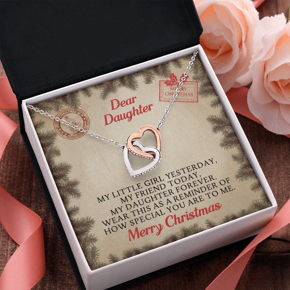 Dear Daughter Interlocking Heart Necklace Message Card