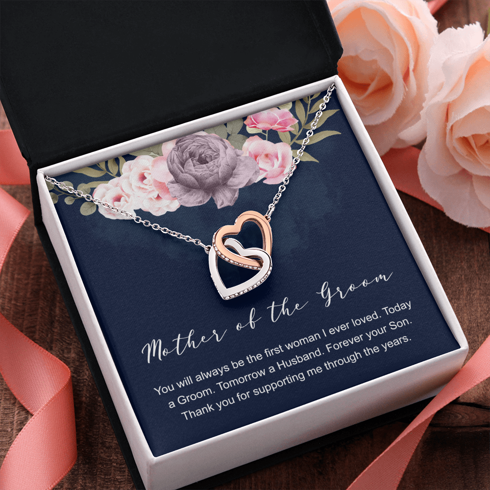Mother of the Groom Interlocking Heart Necklace Message Card