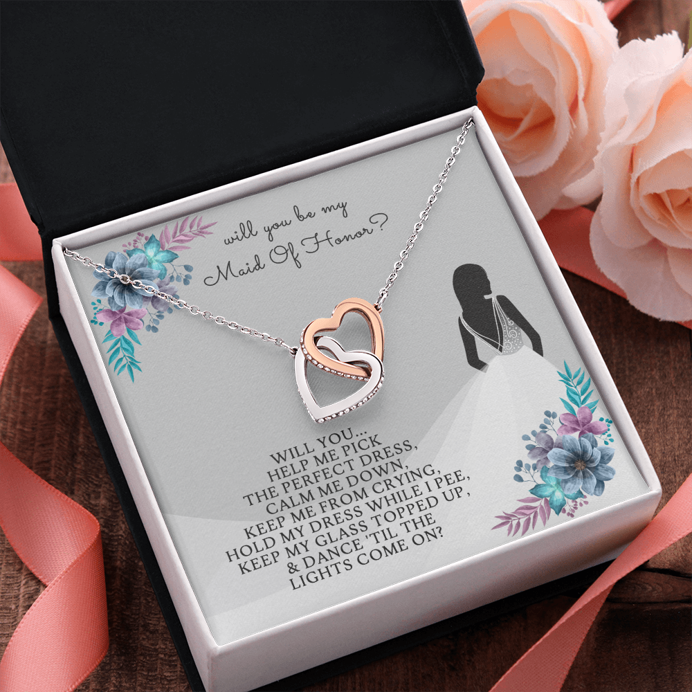 Maid of Honor Interlocking Heart Necklace Message Card