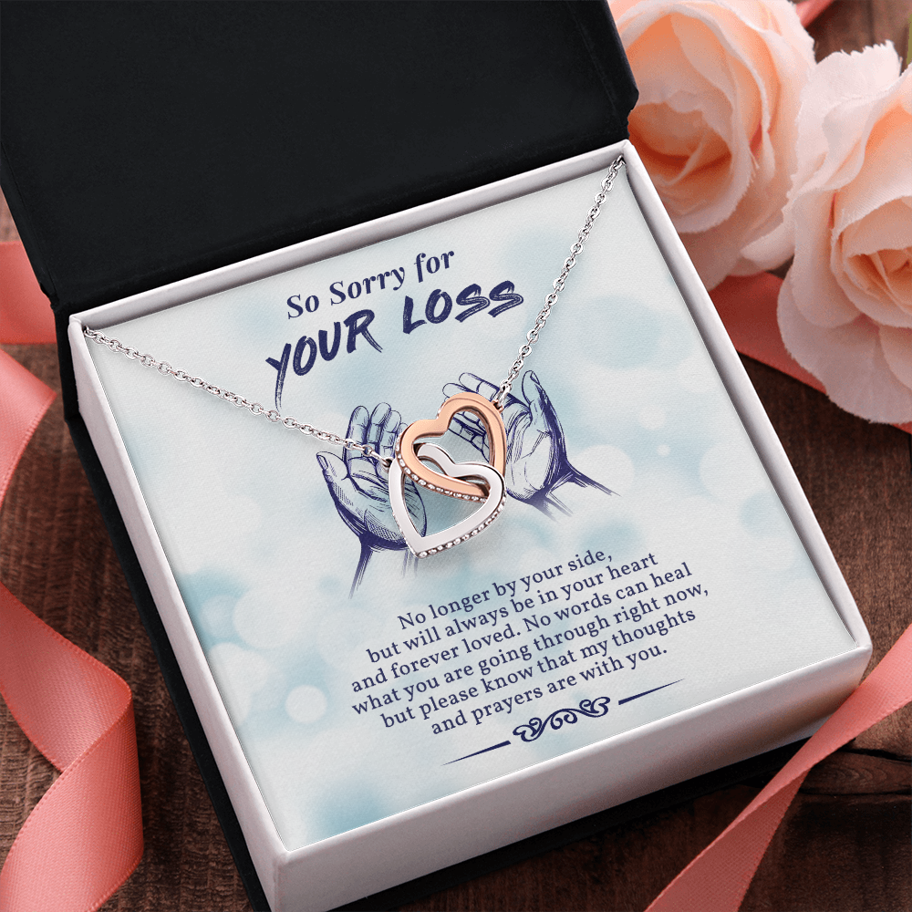 So Sorry For Your Loss Interlocking Heart Necklace Message Card