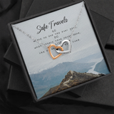 Safe Travels Interlocking Heart Necklace Message Card