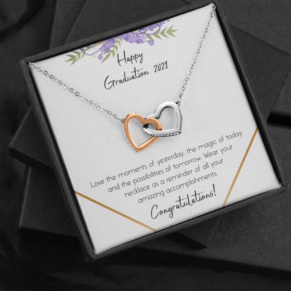 Happy Graduation Interlocking Heart Necklace Message Card