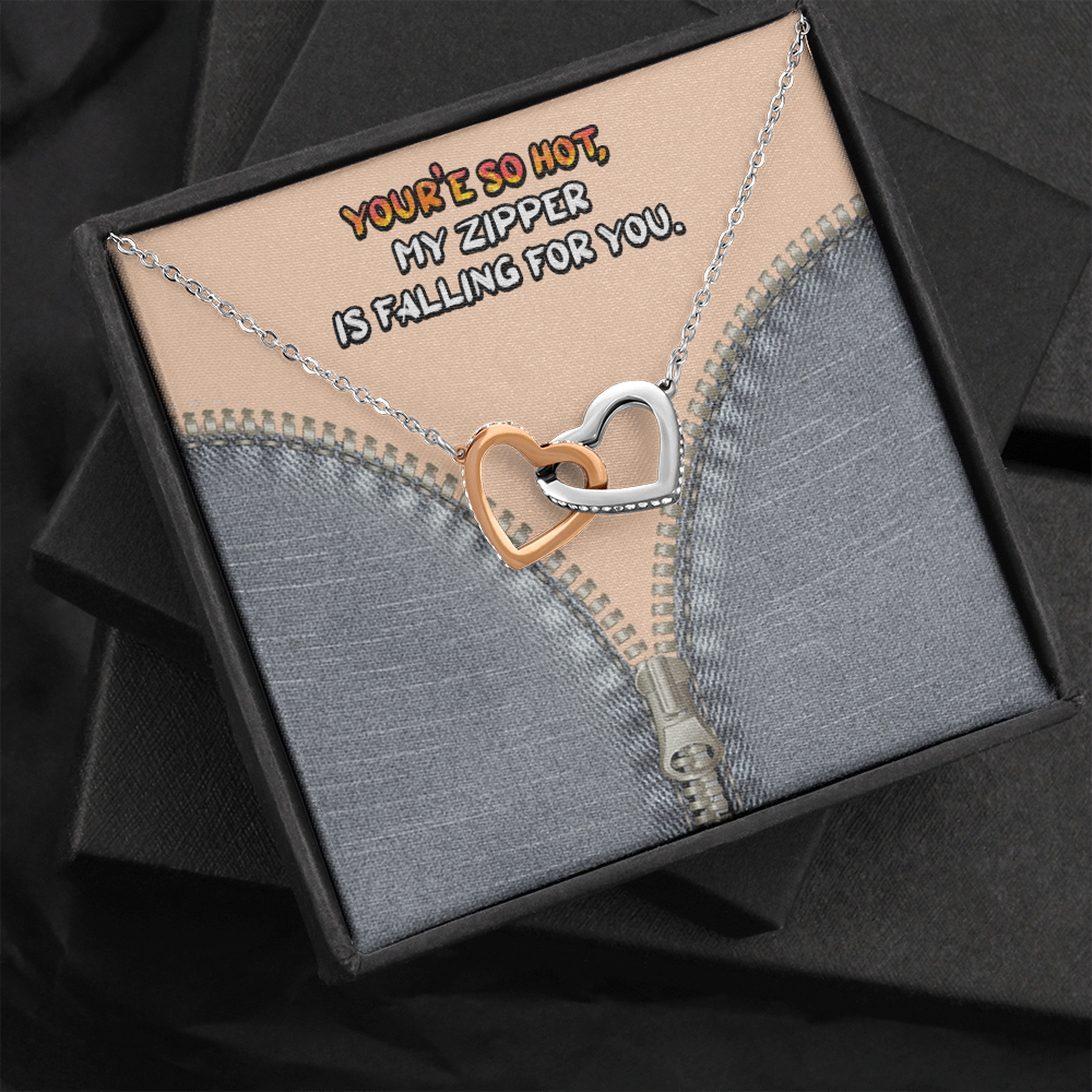 You're So Hot Interlocking Heart Necklace Message Card