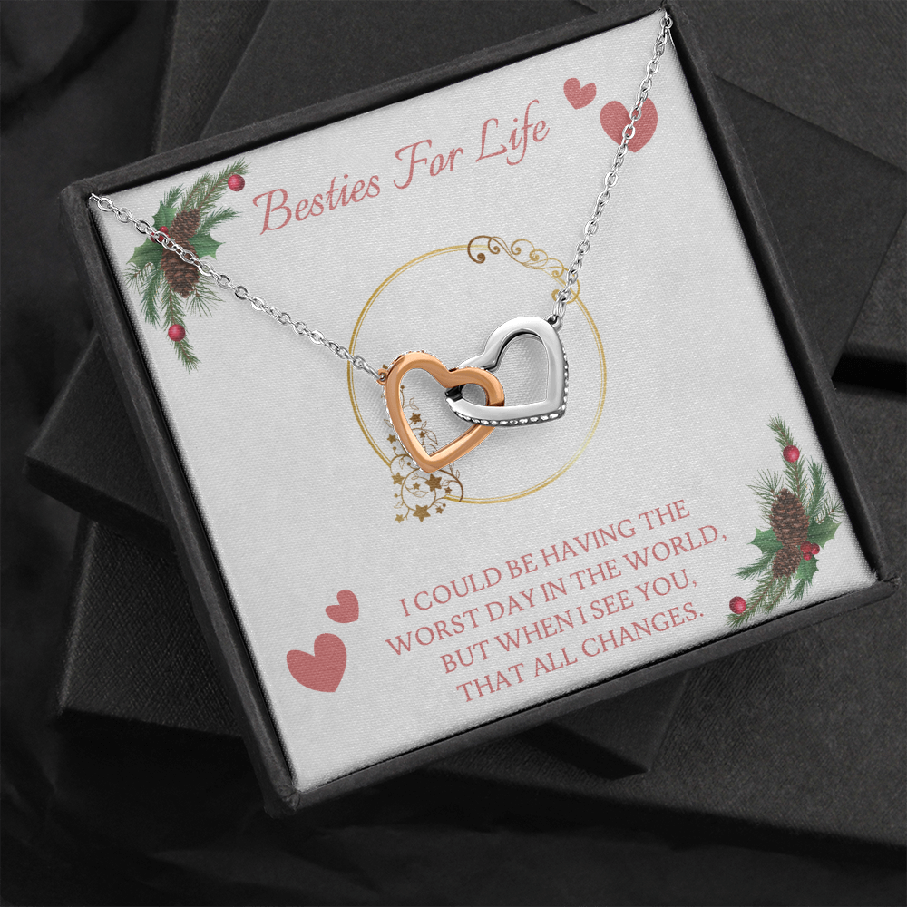 Besties Interlocking Heart Necklace Message Card