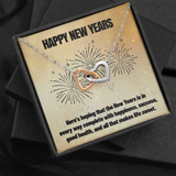 Happy New Years Interlocking Heart Necklace Message Card