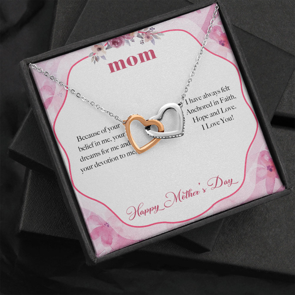 Mom Interlocking Heart Necklace Message Card