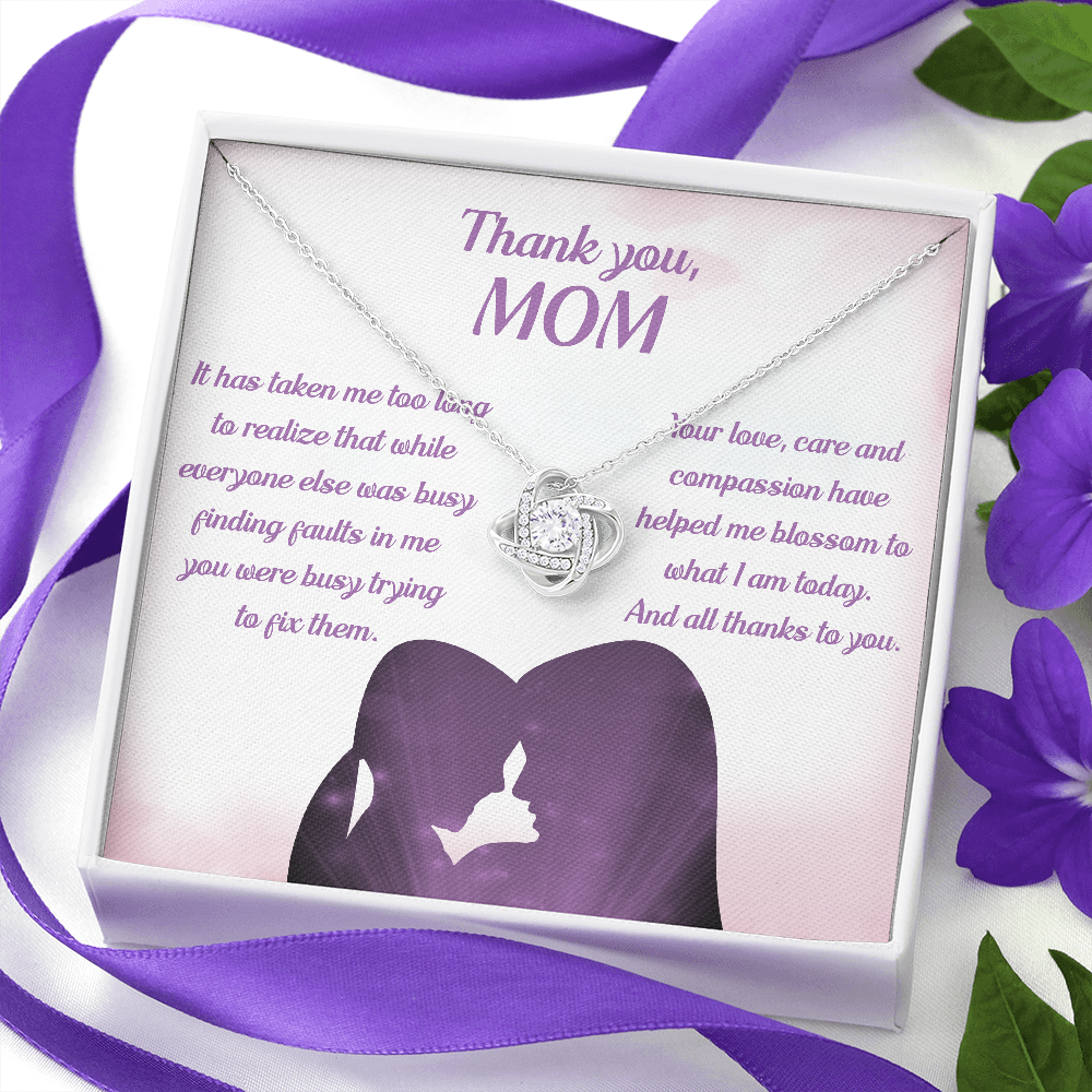 Thank You Mom Love Knot Necklace Message Card