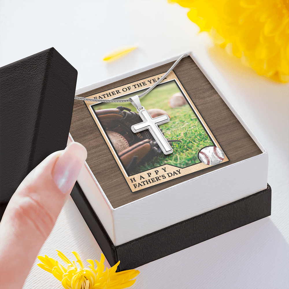 Awesome Dad Of The Year Cross Necklace Message Card