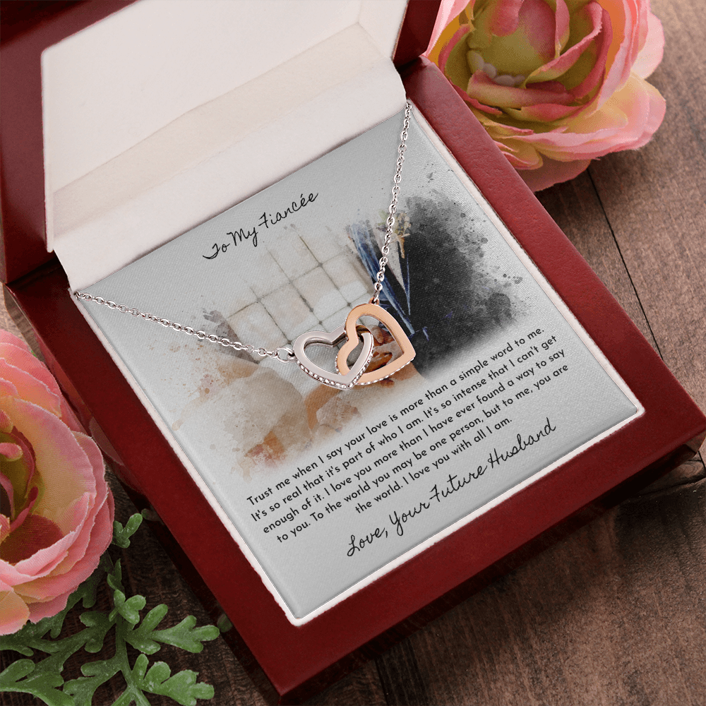 To My Fiancée Interlocking Heart Necklace Set Message Card
