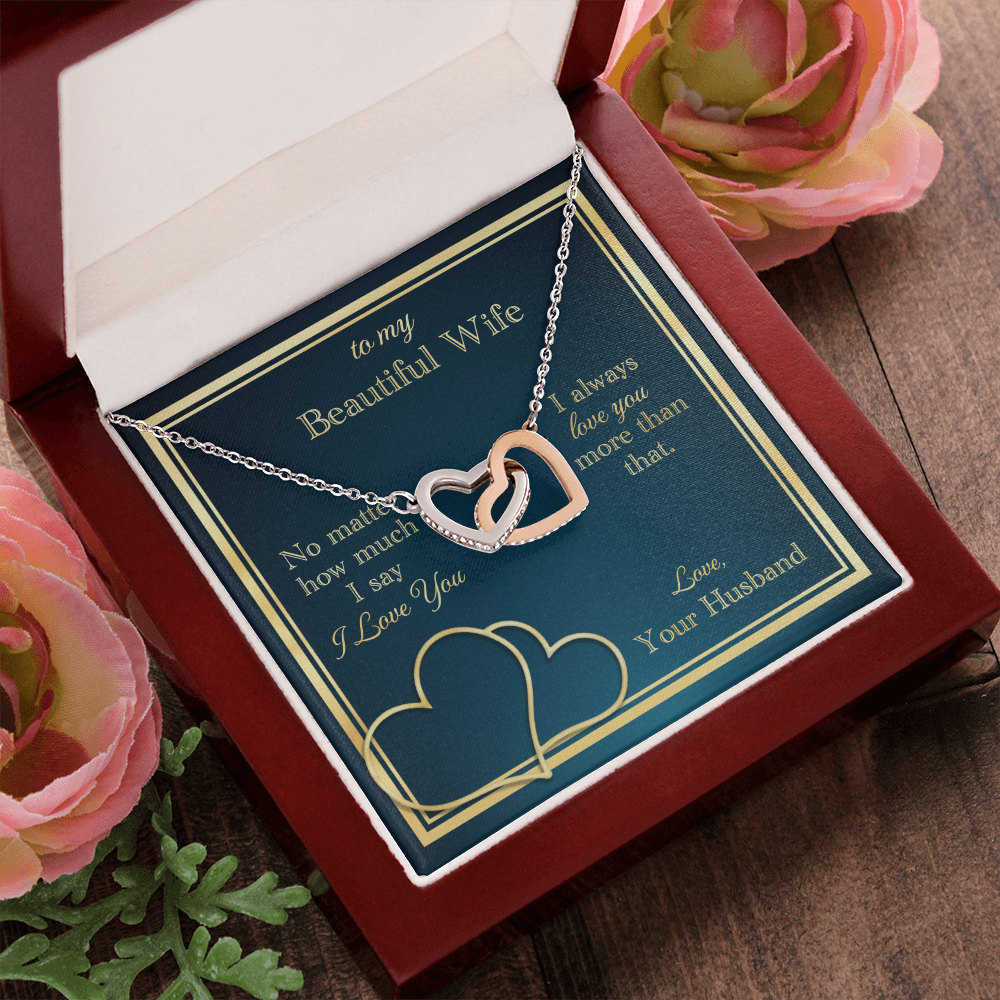 To My Beautiful Wife Interlocking Heart Necklace Message Card
