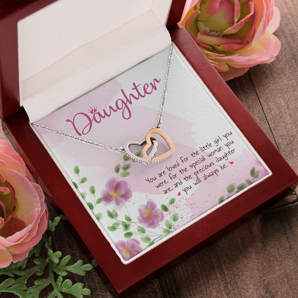 Daughter Interlocking Heart Necklace Message Card