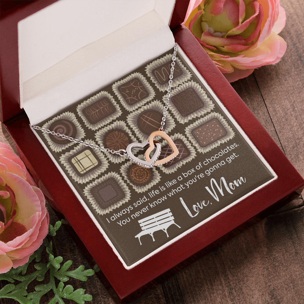 Chocolates Interlocking Heart Necklace Message Card