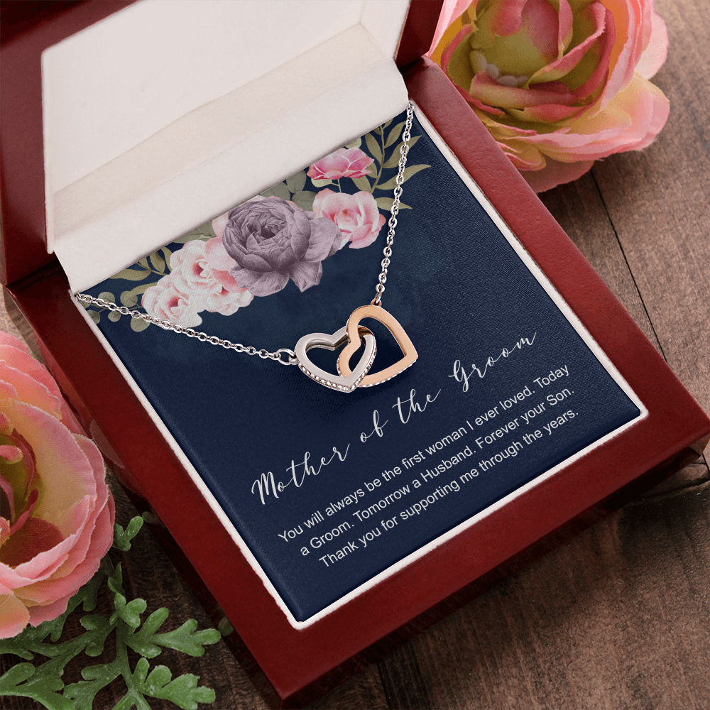 Mother of the Groom Interlocking Heart Necklace Message Card