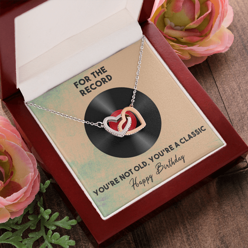 For The Record Interlocking Heart Necklace Message Card