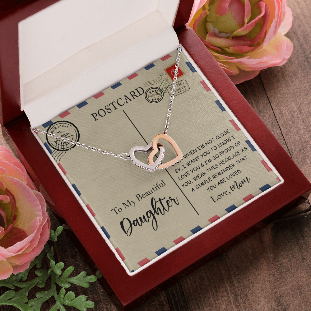 To My Beautiful Daughter Interlocking Heart Necklace Message Card