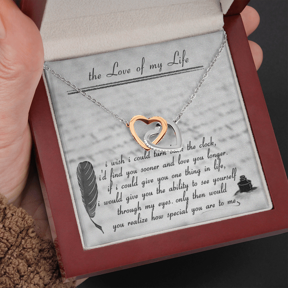To The Love Of My Life Interlocking Heart Necklace Message Card