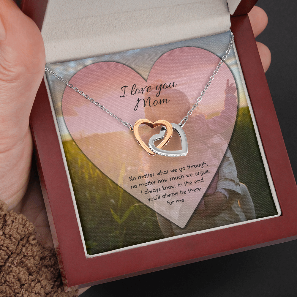 I Love You Mom Interlocking Heart Necklace Message Card