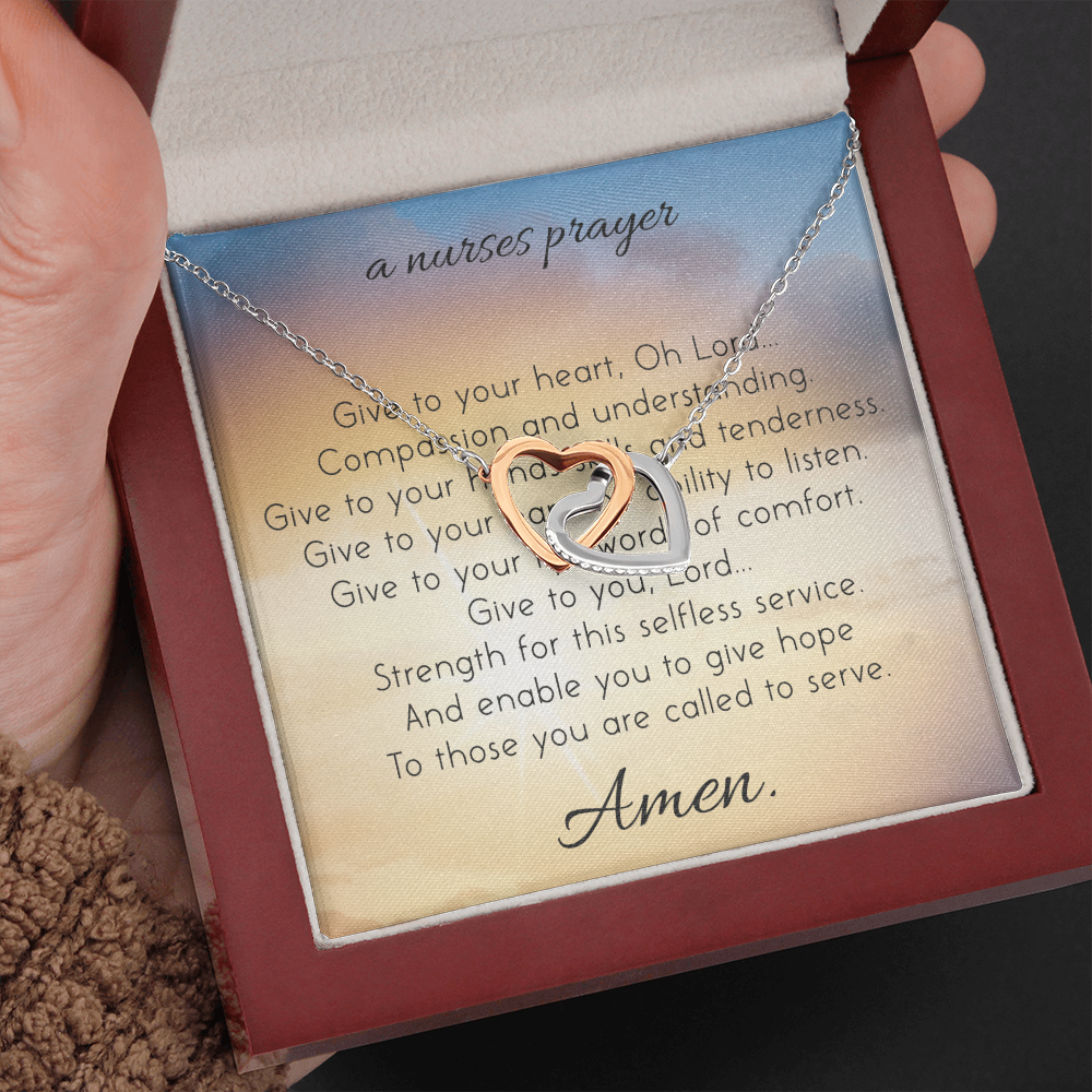 A Nurses Prayer Interlocking Heart Necklace Set Message Card