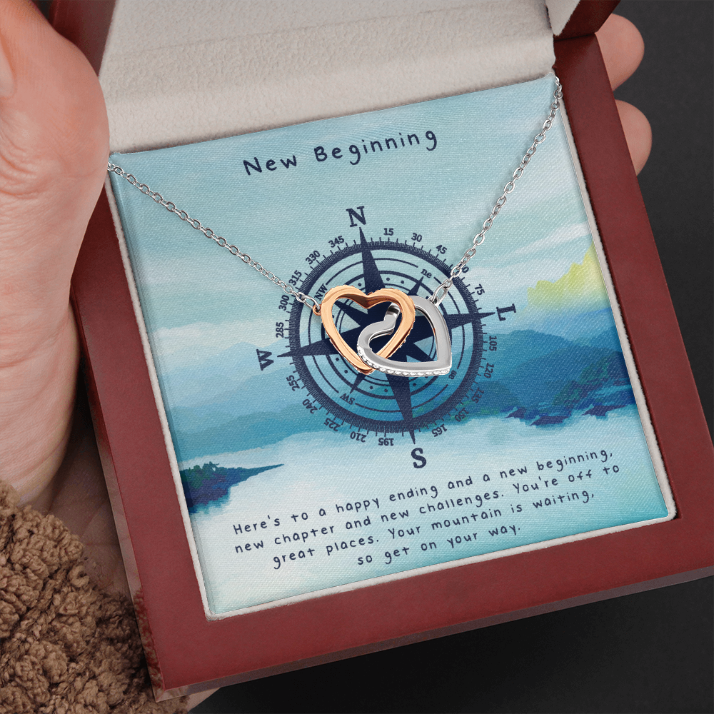 New Beginning Interlocking Heart Necklace Message Card