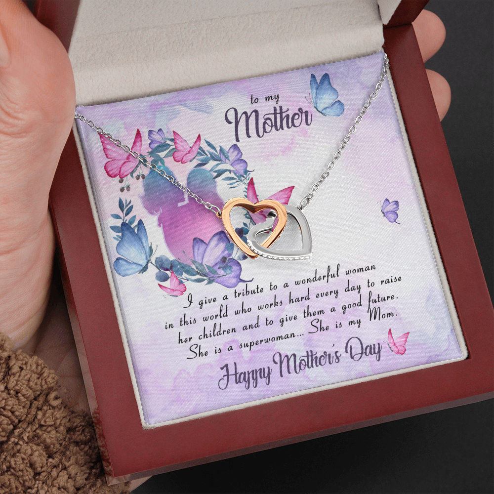 To My Mother Interlocking Heart Necklace Message Card