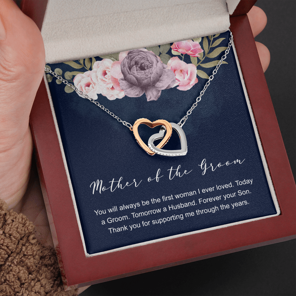 Mother of the Groom Interlocking Heart Necklace Message Card