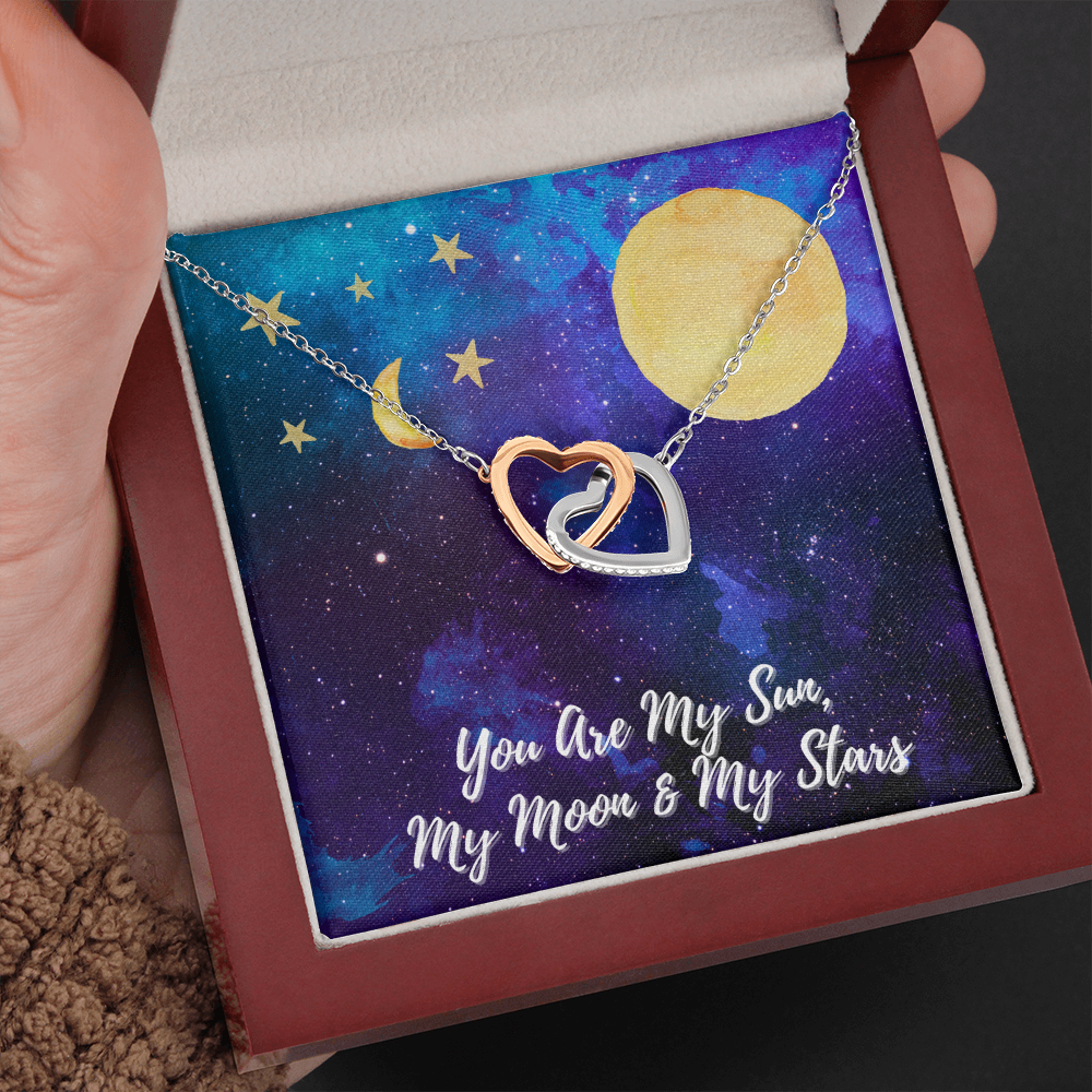 Sun, Moon & Stars Interlocking Heart Necklace Message Card