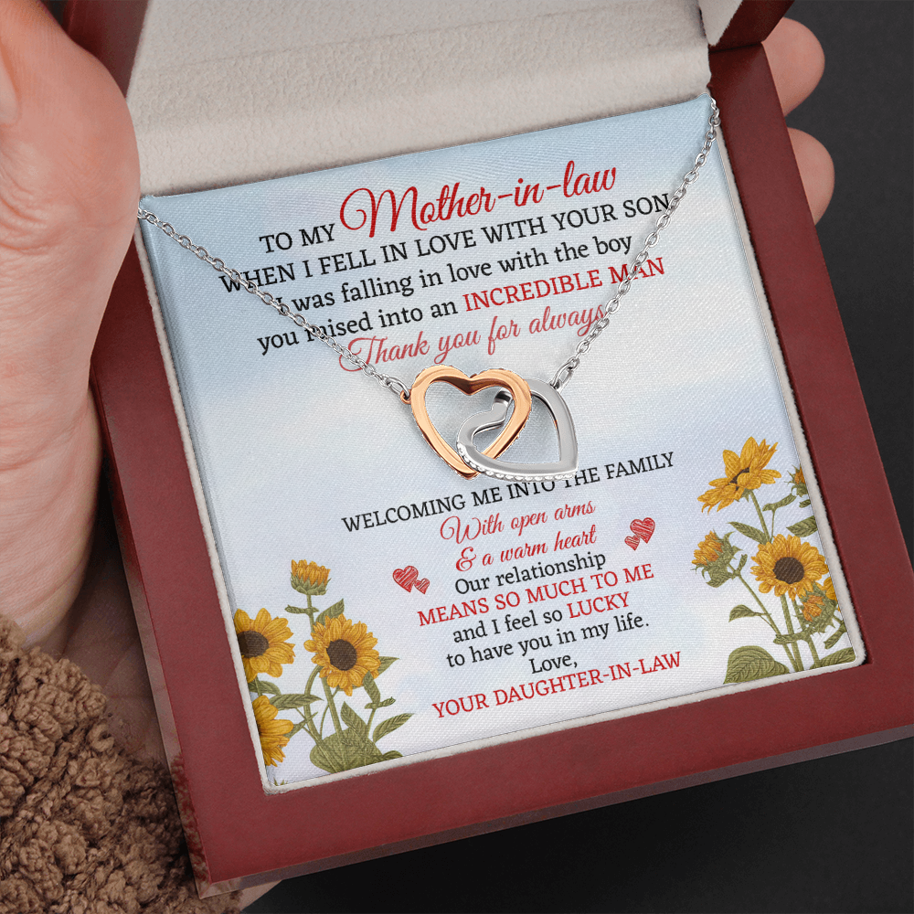 To My Mother-In-Law Interlocking Heart Necklace Message Card