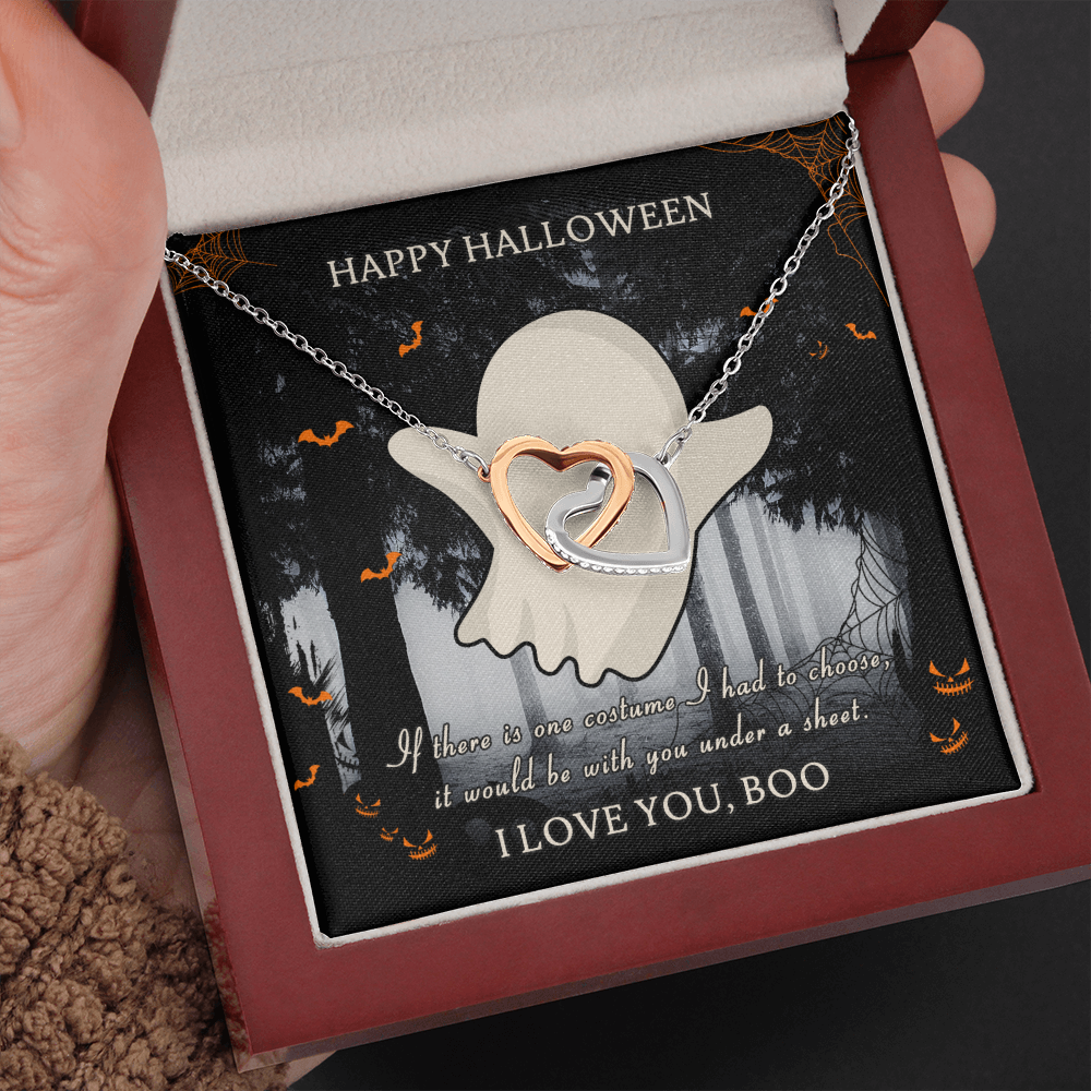 Happy Halloween Interlocking Heart Necklace Message Card