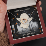 Happy Halloween Interlocking Heart Necklace Message Card
