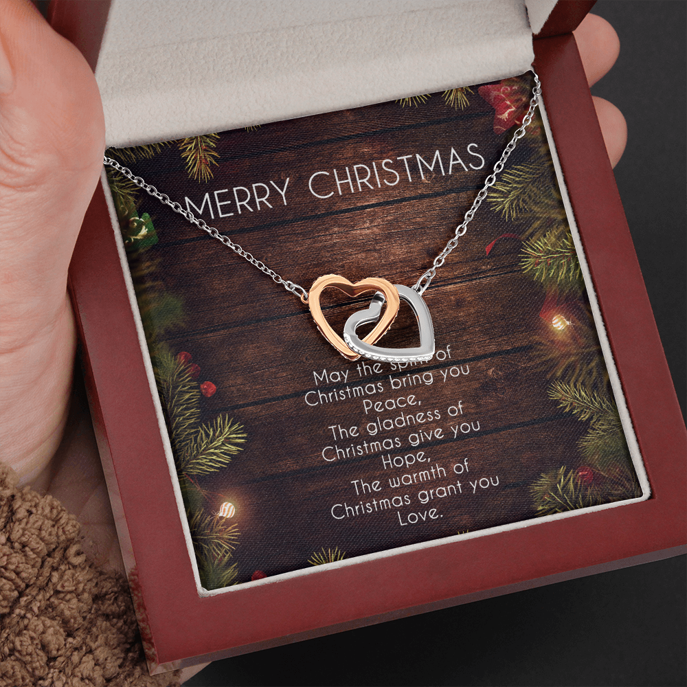 May The Spirit Of Christmas Interlocking Heart Necklace Message Card