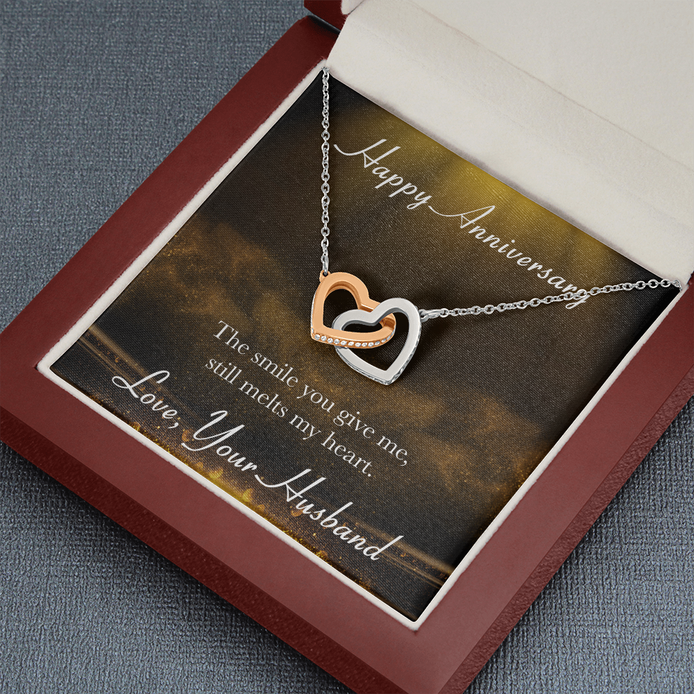 Happy Anniversary Interlocking Heart Necklace Message Card