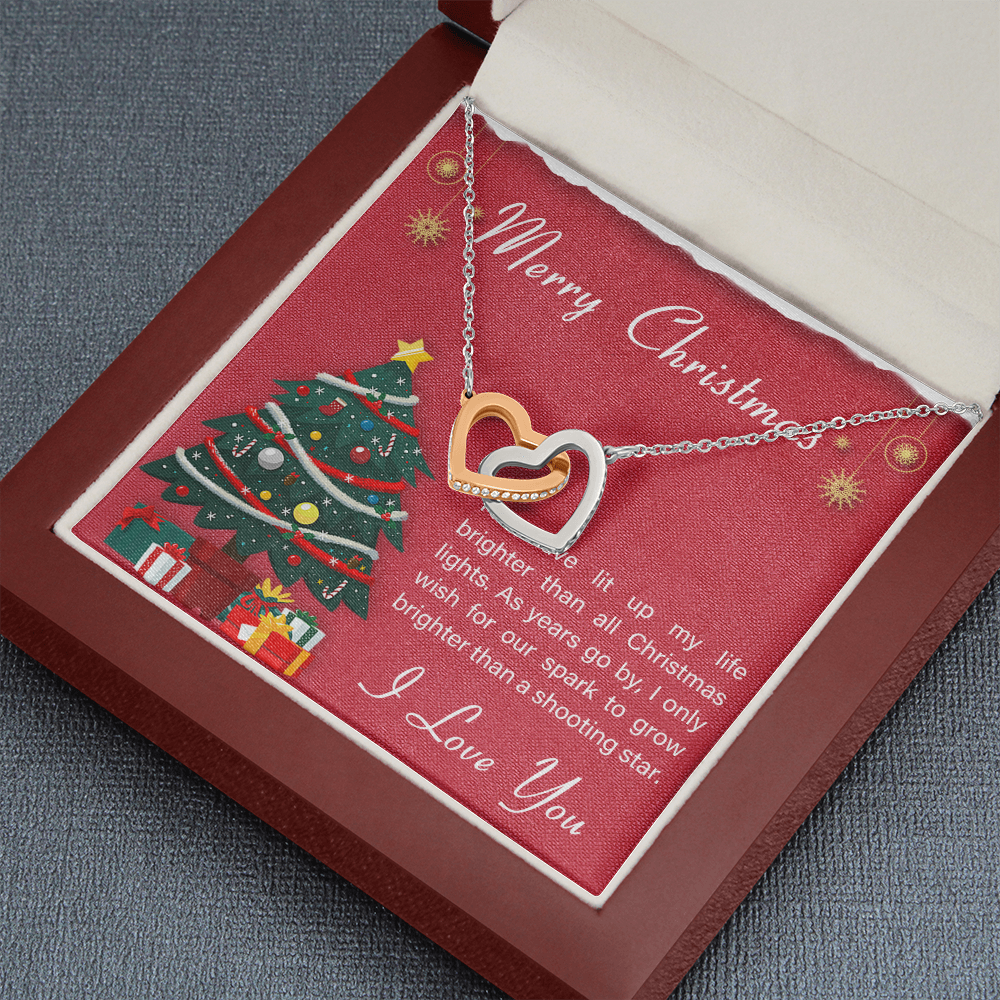 Merry Christmas Interlocking Heart Necklace Message Card