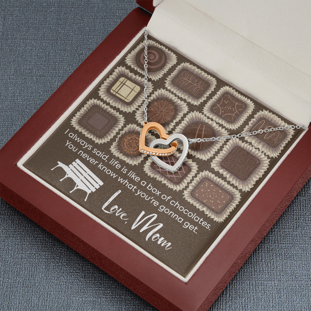 Chocolates Interlocking Heart Necklace Message Card