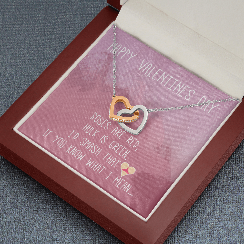 Happy Valentines Day Interlocking Heart Necklace Message Card