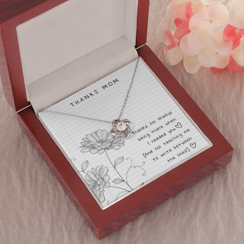 Thanks Mom Love Knot Necklace Message Card