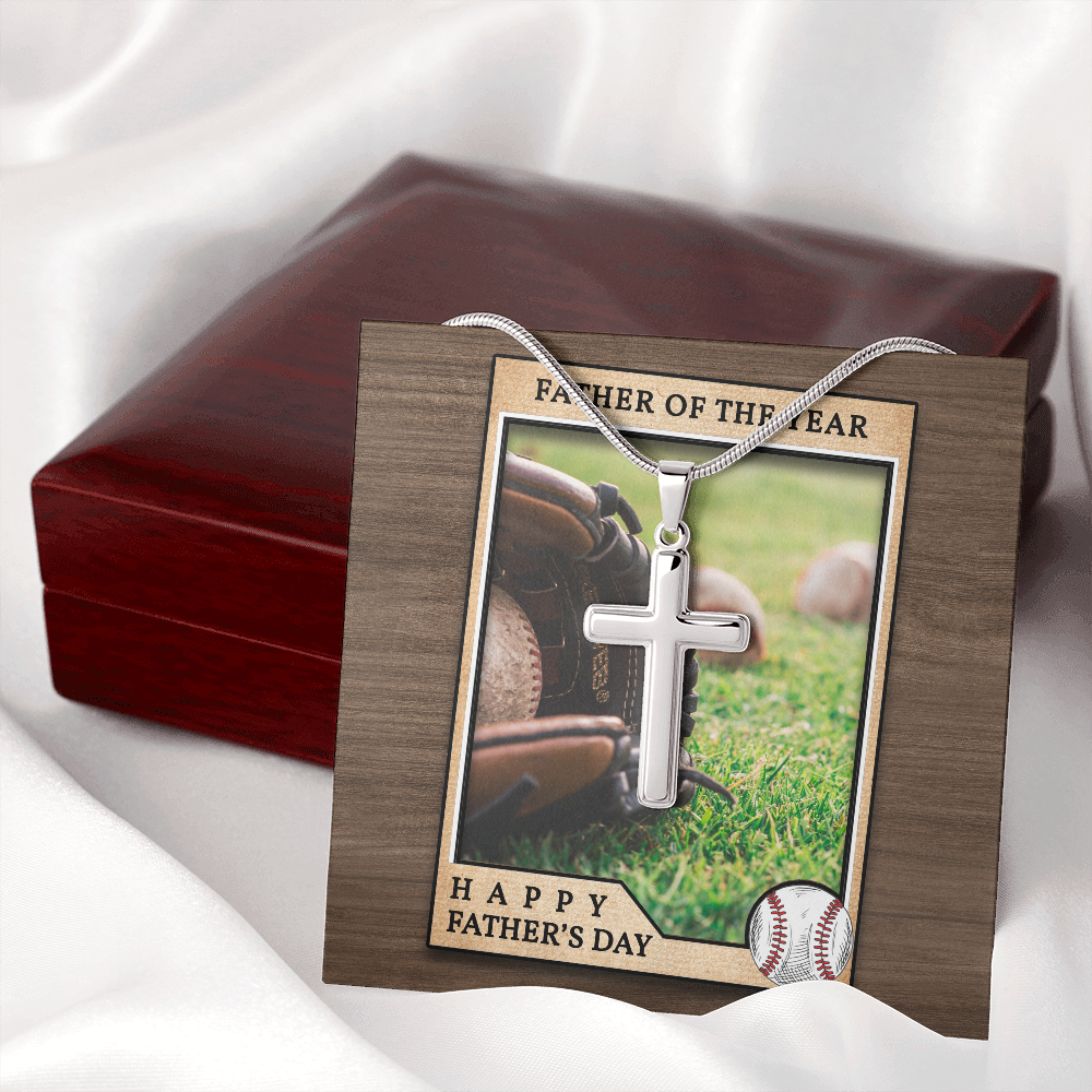 Awesome Dad Of The Year Cross Necklace Message Card